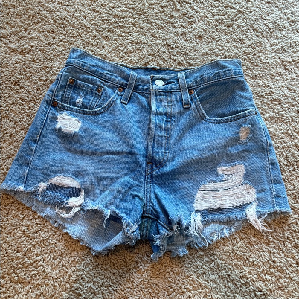 Levi's Light Blue Distressed Jean Shorts